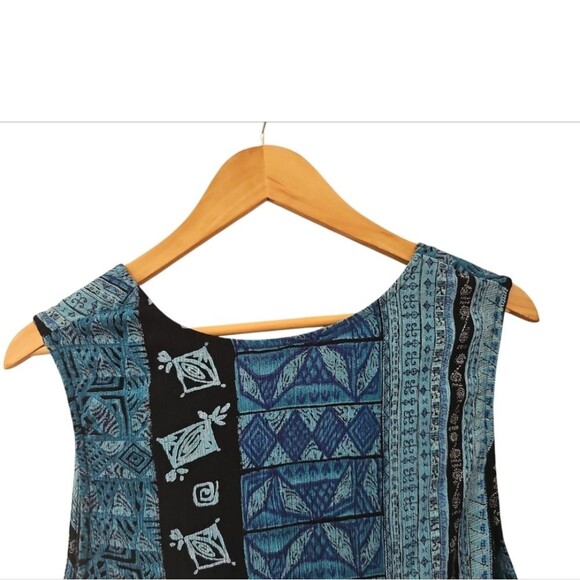 Karin Stevens Vintage Blue Batik Print Sleeveless Blouse Sz 18 Indie Boho Hippie - Picture 10 of 16
